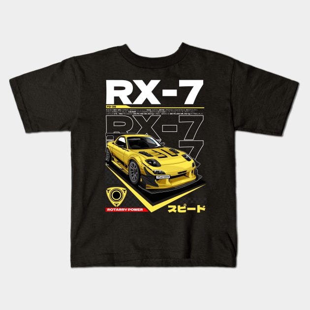 JDM LEGEND MAZDA RX7 FD3S -YELLOW Kids T-Shirt by HFP_ARTWORK